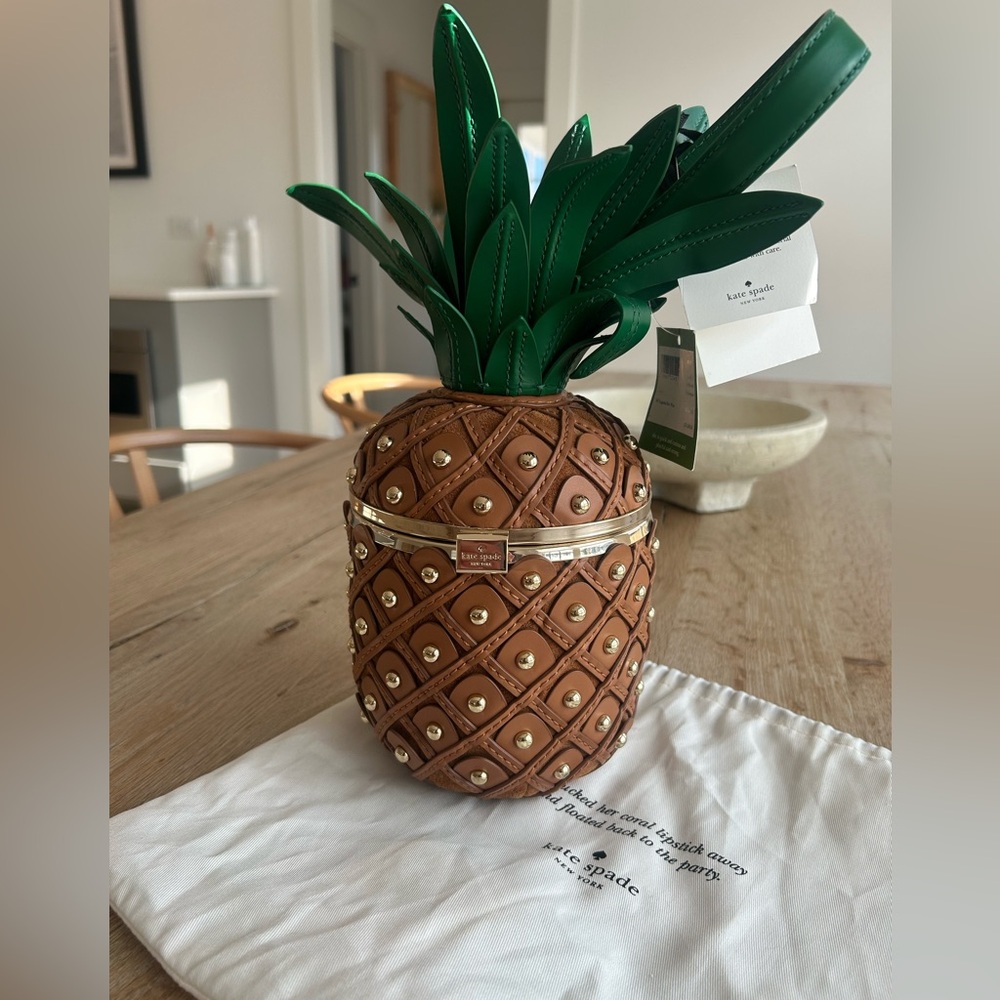 Kate Spade Brown Pineapple Bag with Gold and Green Accents